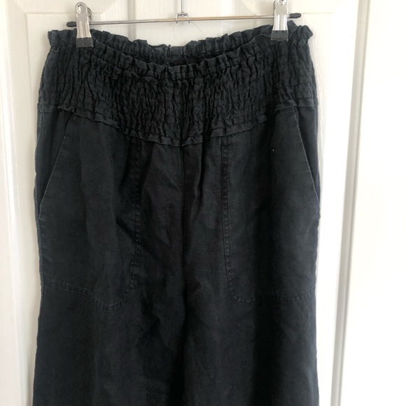 🌿 COUNTRY ROAD 🌿black wide leg elasticised waistline French linen pants size 8 - Picture 2 of 6
